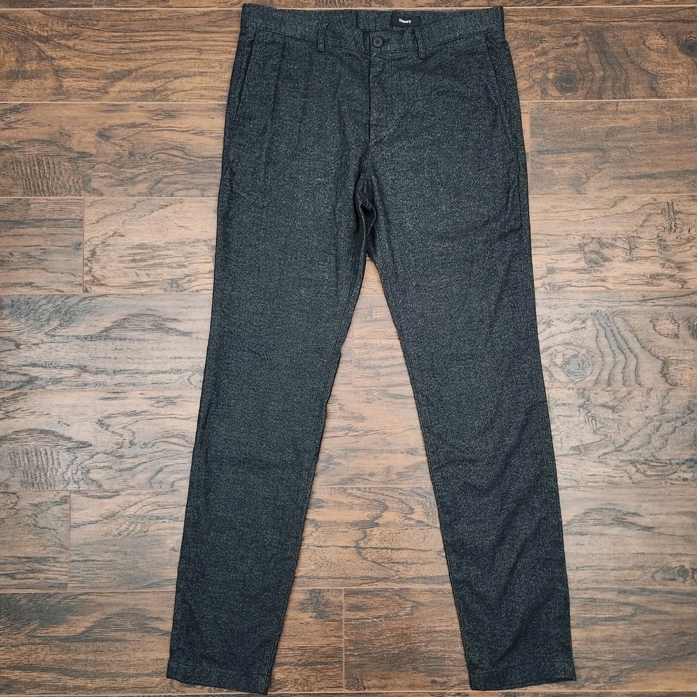 Theory Mens 33 Charcoal Gray Zaine Comfort Twill Stretch Pants Cotton Flannel